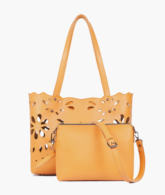 Mustard two-piece floral tote